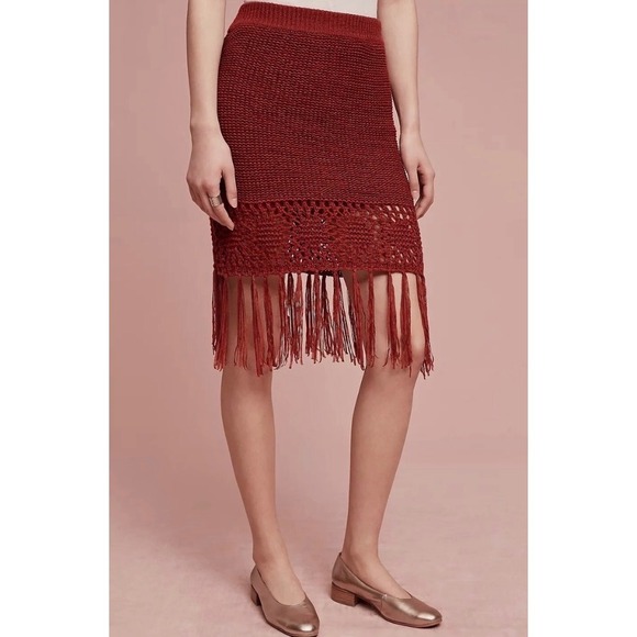 Moon River Dresses & Skirts - NWT Moon River Rust Knit Crochet Fringe Skirt L Boho Festival